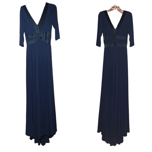 Kay Unger Navy Silk/Jersey Gown - Picture 1 of 5